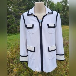 "Pure Class" Joseph Ribkoff Elegant White Blazer with Black Accents
